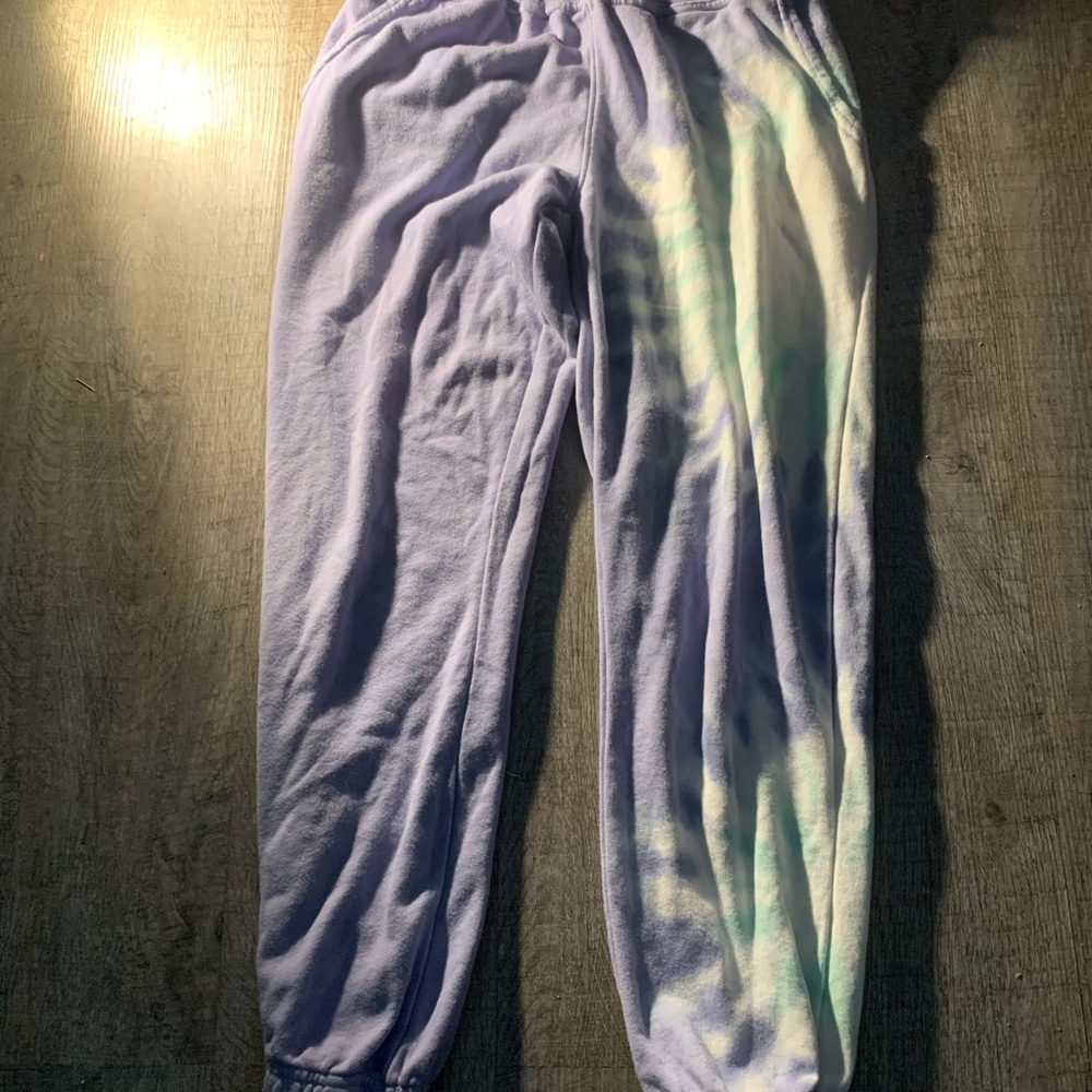 Purple sweatpants with blue tye-die